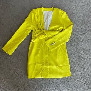 Yellow plunging suit dress